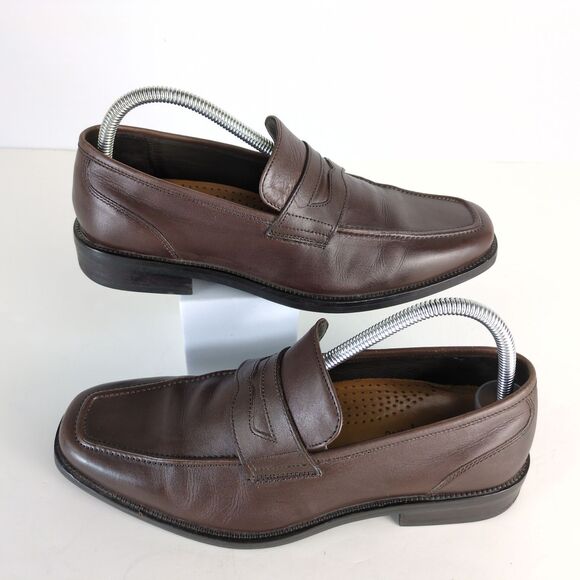 Cole Haan Men\'s 8 Brown Leather Classic Penny‎ Loafers Square Apron Toe Beefroll